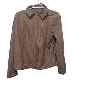 Chico’s Brown Faux Suede Moto Jacket Zip Stretch M L